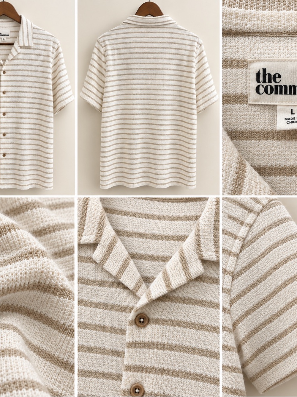 The Common Beige/White Striped Short-Sleeve Cardigan